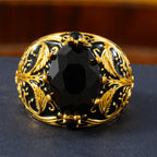Vintage Black Oval Rhinestone Ring – Retro Gold Finish