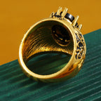 Vintage Black Oval Rhinestone Ring – Retro Gold Finish