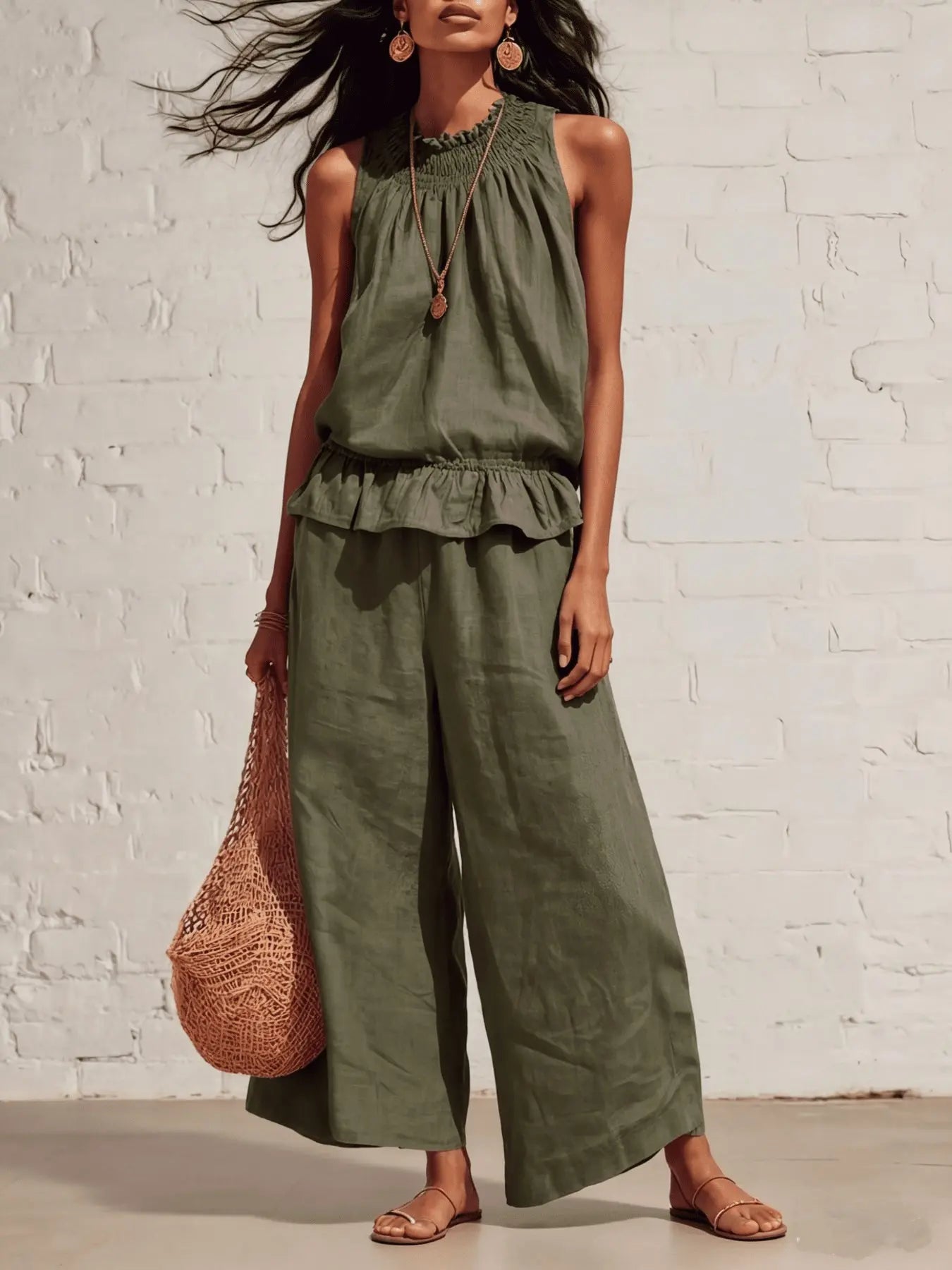 Women’s Casual Boho Ruffle Top & Pants Set