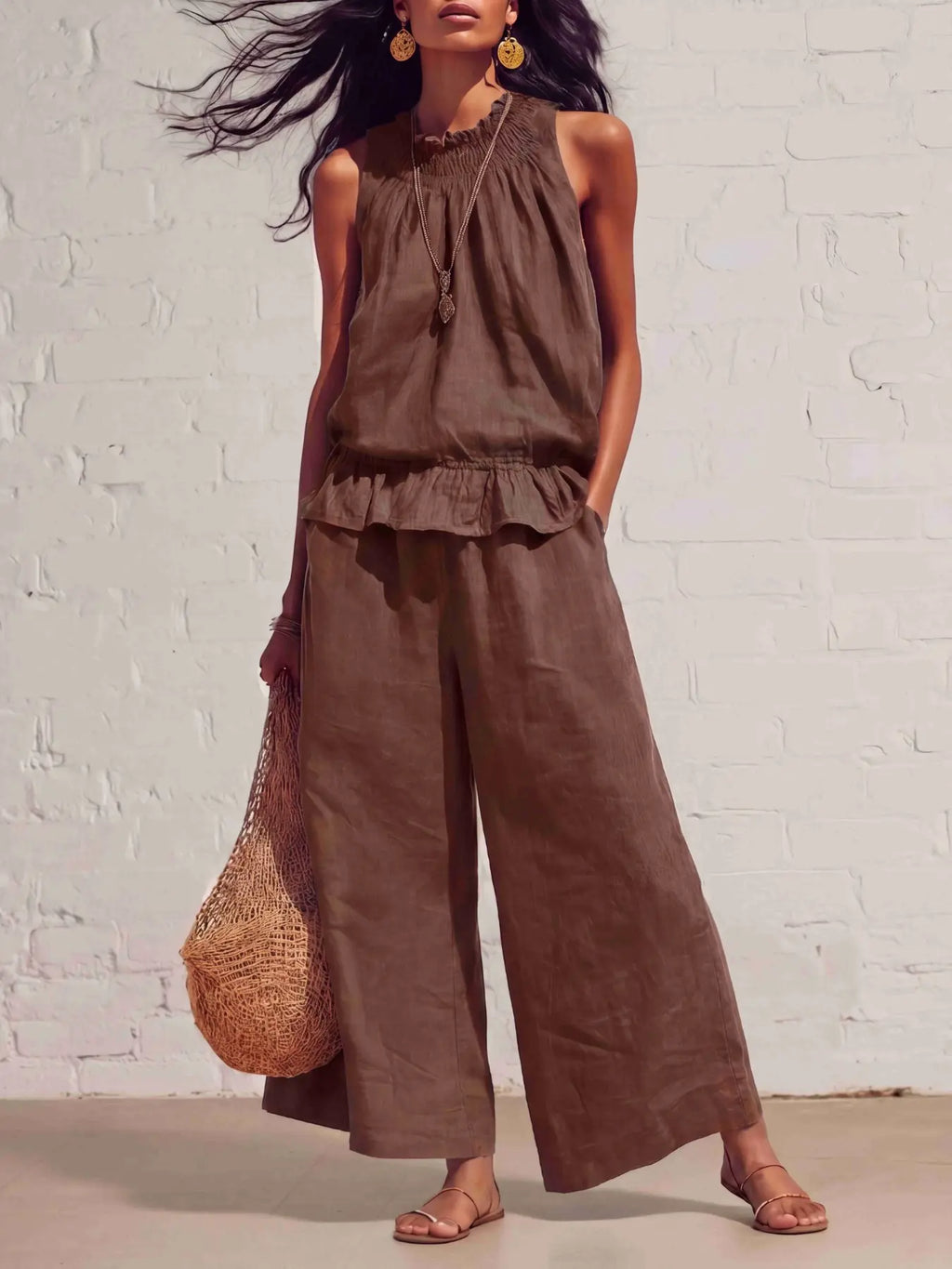 Women’s Casual Boho Ruffle Top & Pants Set