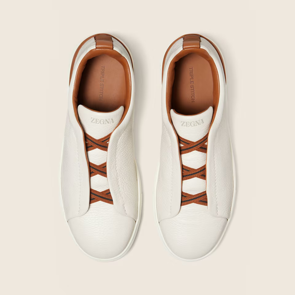 Off White Deerskin Triple Stitch Sneakers
