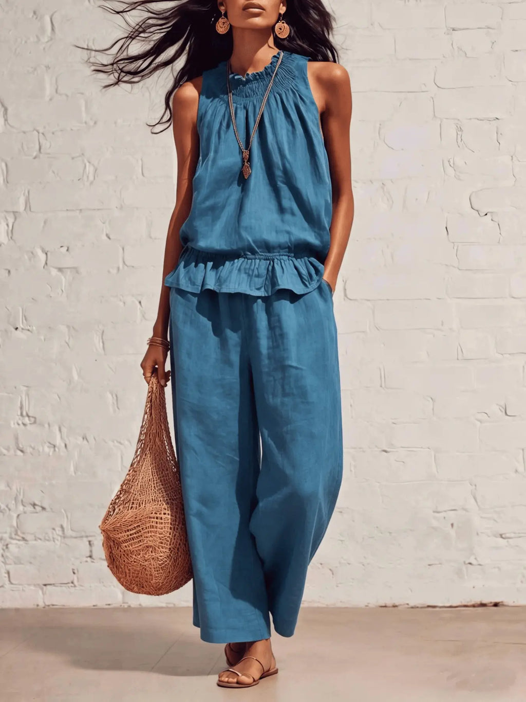 Women’s Casual Boho Ruffle Top & Pants Set