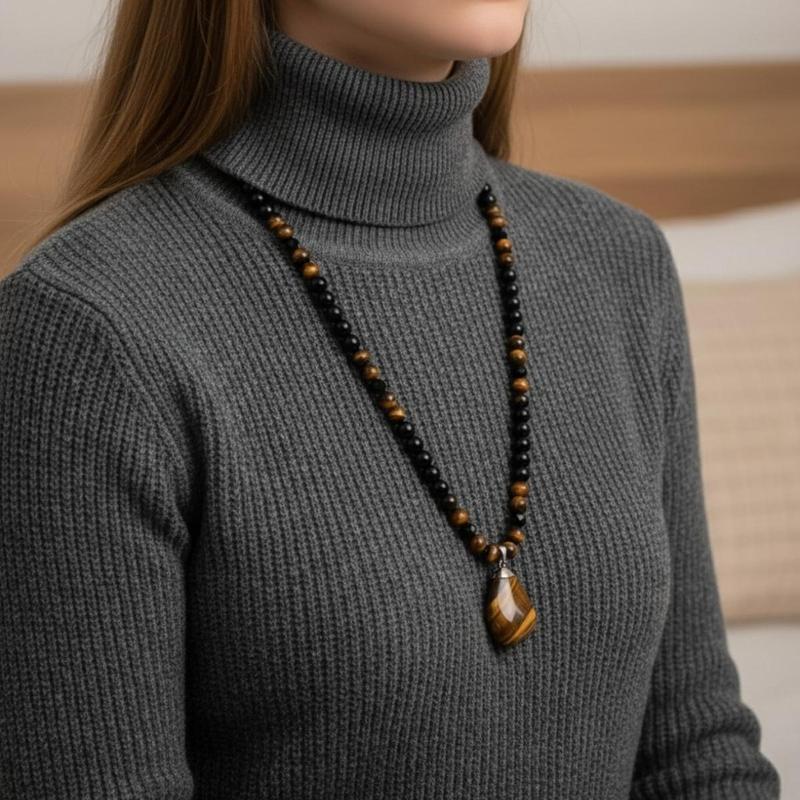 Natural Tiger’s Eye Geometric Necklace