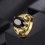 Vintage Black Oval Rhinestone Ring – Retro Gold Finish