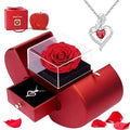 Preserved Real Rose Gift with Red Diamont Necklace