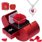 Preserved Real Rose Gift with Red Diamont Necklace