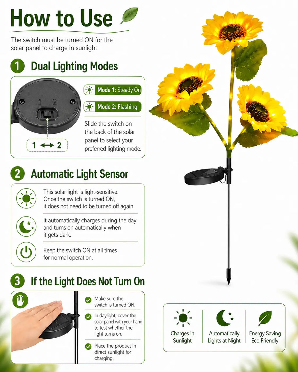 Solar Powered LED Sunflower Garden Lights