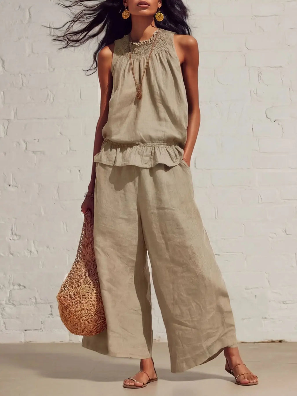 Women’s Casual Boho Ruffle Top & Pants Set
