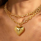 Gold 9mm Large O-Chain Polished Heart Pendant Necklace