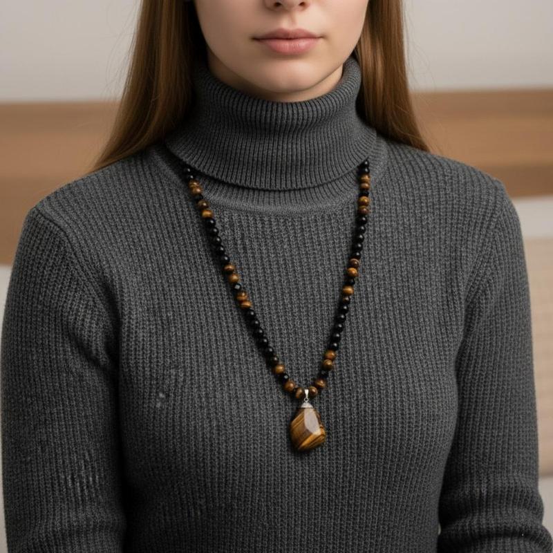 Natural Tiger’s Eye Geometric Necklace