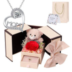 Preserved Real Rose Gift with Red Diamont Necklace