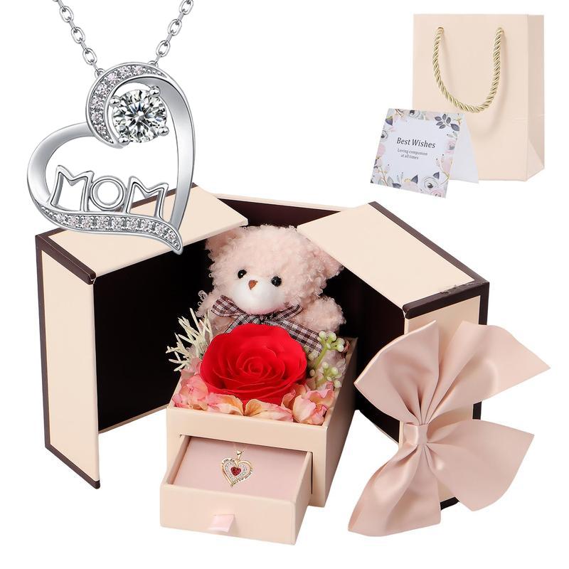 Preserved Real Rose Gift with Red Diamont Necklace