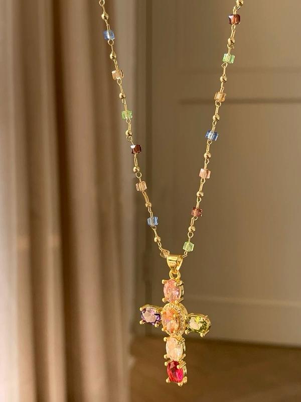 Rainbow Cross Pendant Necklace