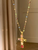 Rainbow Cross Pendant Necklace