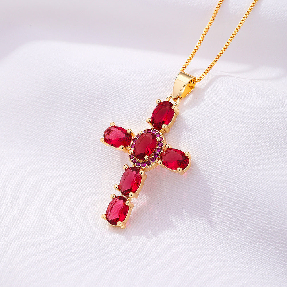 Rainbow Cross Pendant Necklace