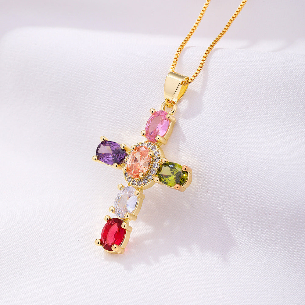 Rainbow Cross Pendant Necklace