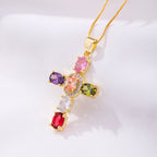 Rainbow Cross Pendant Necklace