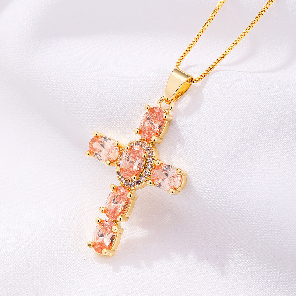 Rainbow Cross Pendant Necklace