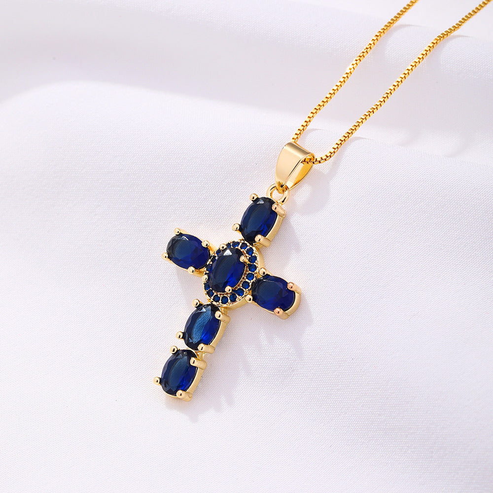 Rainbow Cross Pendant Necklace