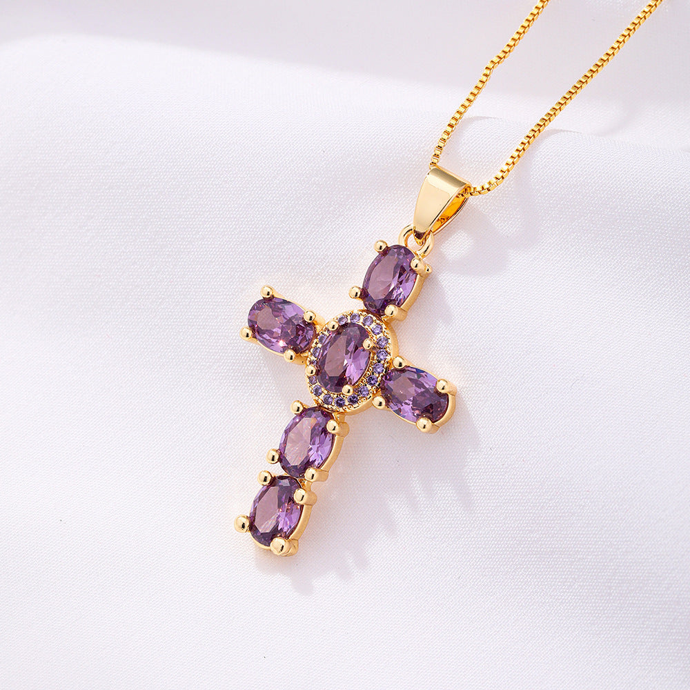 Rainbow Cross Pendant Necklace