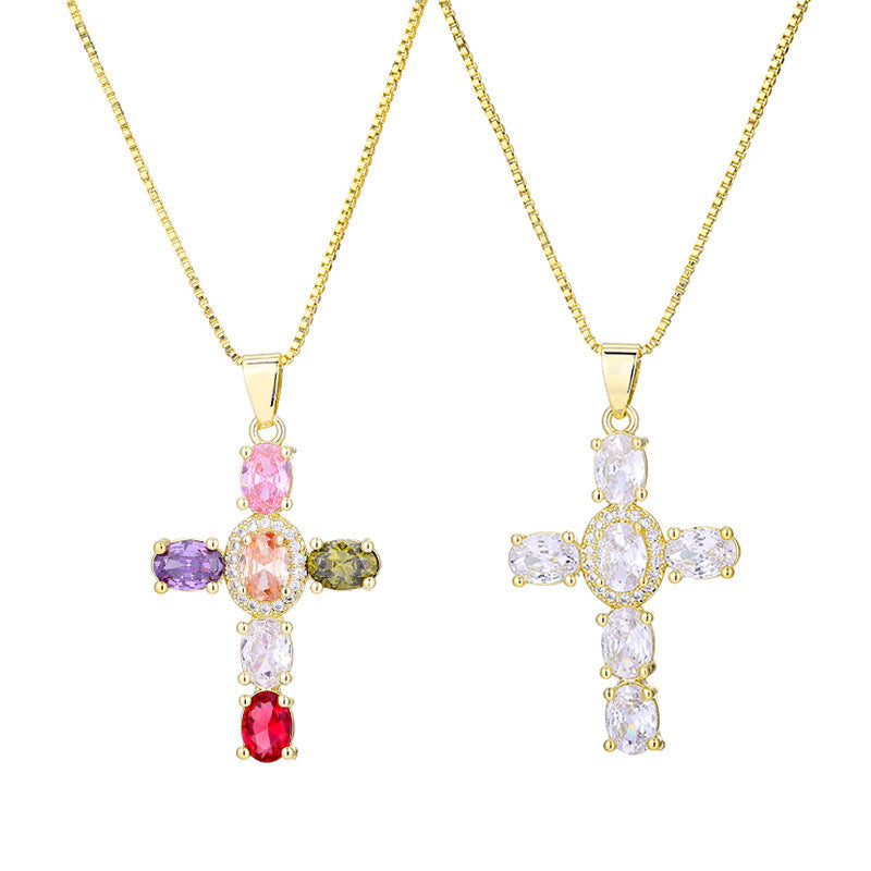 Rainbow Cross Pendant Necklace