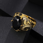 Vintage Black Oval Rhinestone Ring – Retro Gold Finish