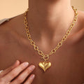 Gold 9mm Large O-Chain Polished Heart Pendant Necklace