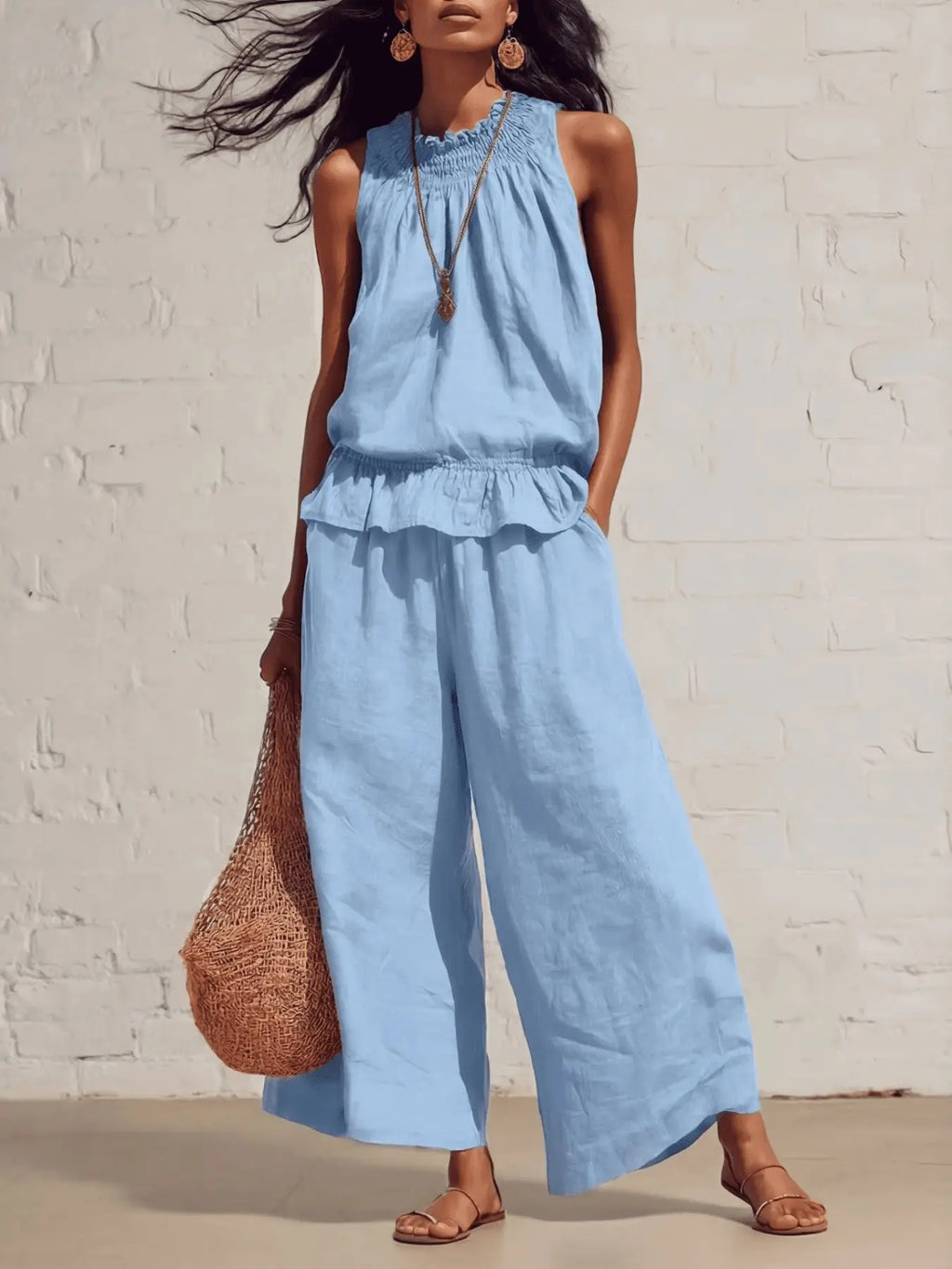 Women’s Casual Boho Ruffle Top & Pants Set