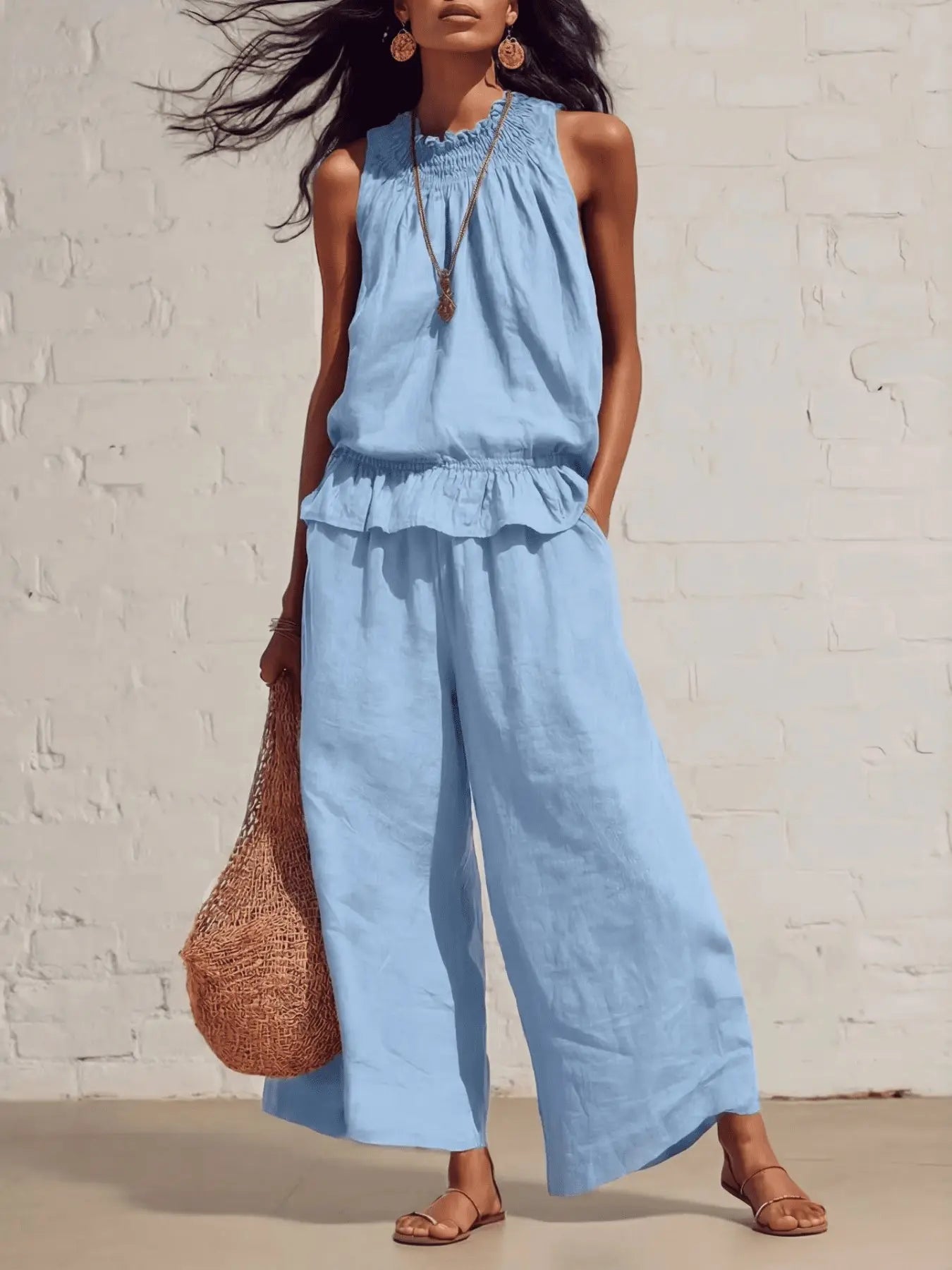 Women’s Casual Boho Ruffle Top & Pants Set