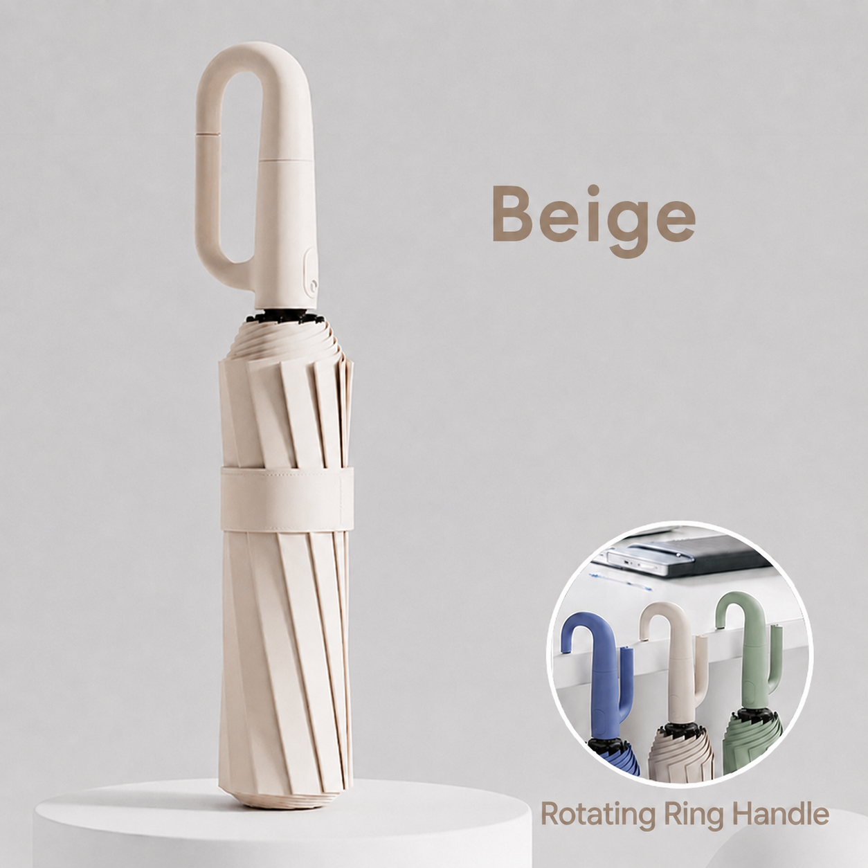Automatic Folding Umbrella with Rotating Ring Hand