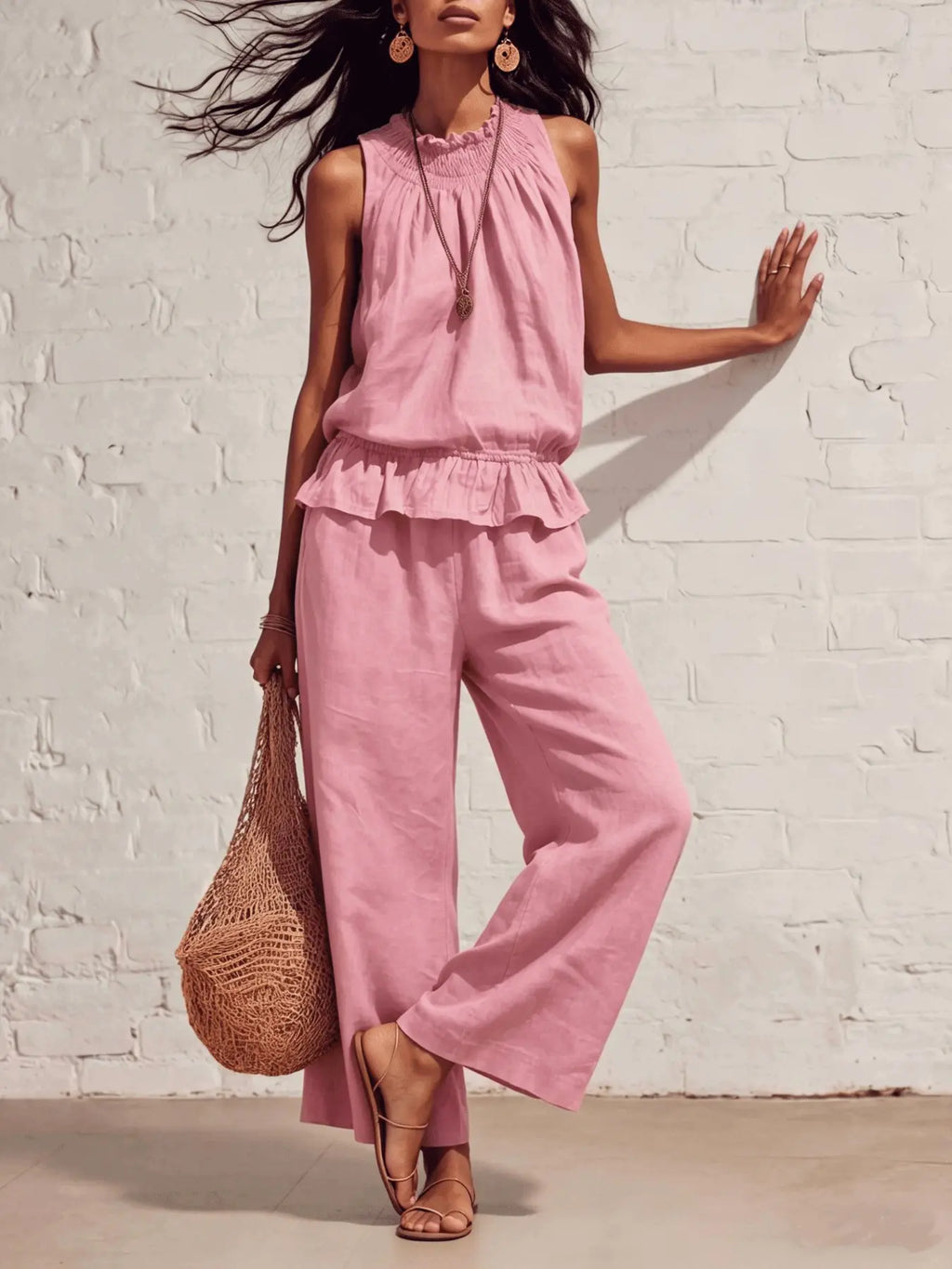 Women’s Casual Boho Ruffle Top & Pants Set