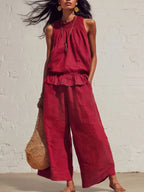 Women’s Casual Boho Ruffle Top & Pants Set