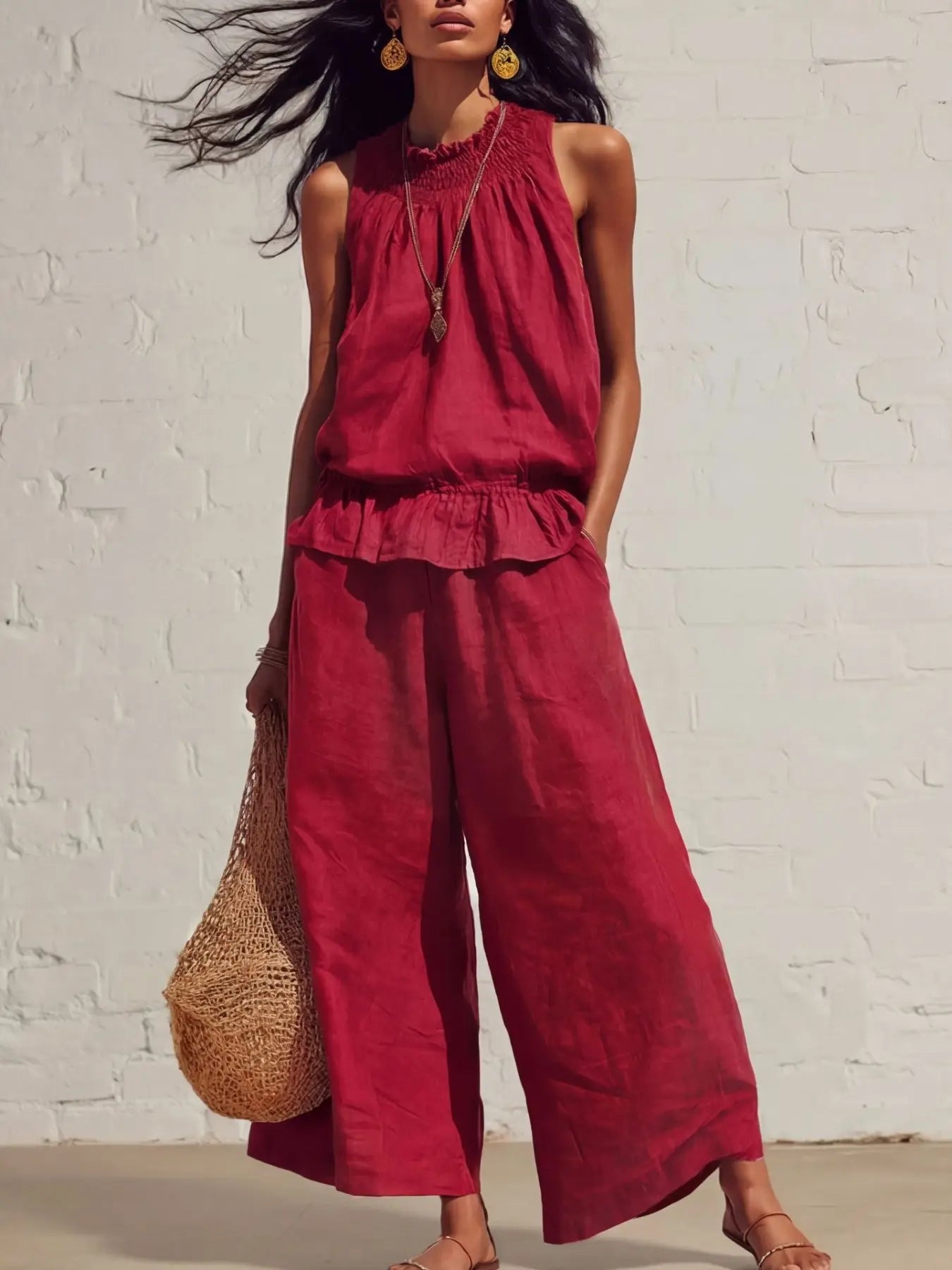 Women’s Casual Boho Ruffle Top & Pants Set